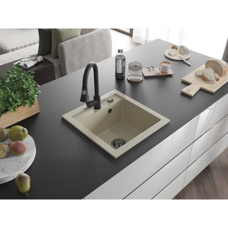 Mexen Vito évier de cuisine en granit 1 bac avec robinet de cuisine Elia, beige - 6503-69-670101-70