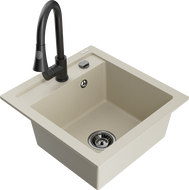 Mexen Vito évier en granit 1 bac avec robinet de cuisine Elia, beige - 6503-69-670101-70