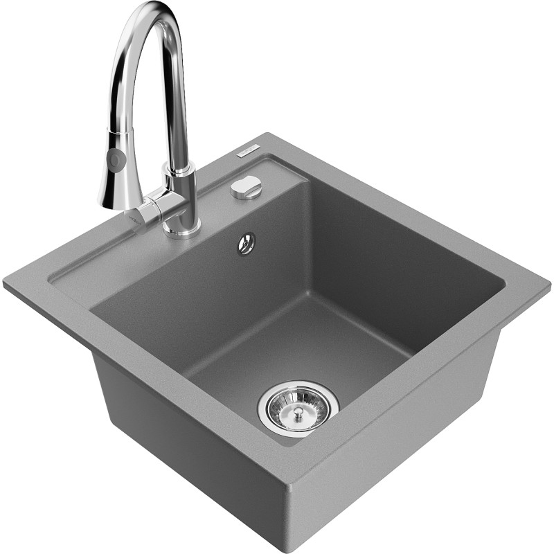 Mexen Vito évier de cuisine en granit 1-bassin avec robinet Elia, gris - 6503-71-670101-00