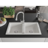 Mexen Mario évier granit 2 bacs avec robinet de cuisine Elia, blanc - 6504-20-670101-00