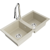 Mexen Mario évier en granit 2 bacs avec robinet de cuisine Elia, beige - 6504-69-670101-00