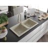 Mexen Mario évier en granit 2 cuves avec robinet de cuisine Elia, beige - 6504-69-670101-69