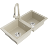 Mexen Mario évier en granit 2 cuves avec robinet de cuisine Elia, beige - 6504-69-670101-69