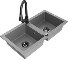 Mexen Mario évier en granit à 2 bacs avec robinet de cuisine Elia, gris - 6504-71-670101-70-B