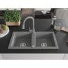 Mexen Mario évier en granit 2 bacs avec robinet de cuisine Elia, gris - 6504-71-670101-71