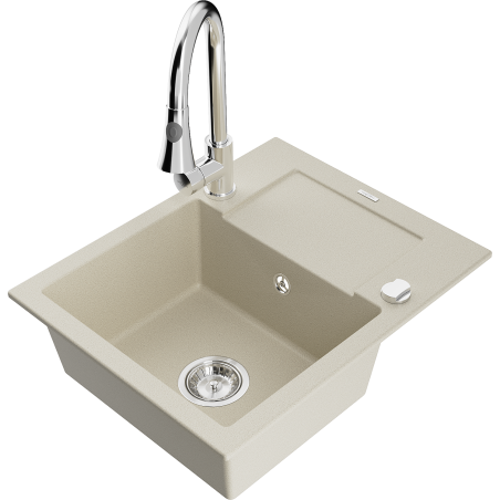 Mexen Enzo évier en granit 1 bac avec égouttoir et robinet Elia, beige - 6506-69-670101-00