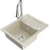 Mexen Enzo évier en granit 1 bac avec égouttoir et robinet de cuisine Elia, beige - 6506-69-670101-00