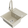 Mexen Enzo évier en granit 1 bac avec égouttoir et robinet de cuisine Elia, beige - 6506-69-670101-69