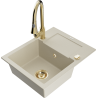 Mexen Enzo évier en granit 1-bac avec égouttoir et robinet de cuisine Elia, beige - 6506-69-670101-50