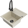 Mexen Enzo évier en granit 1 bac avec égouttoir et robinet de cuisine Elia, beige - 6506-69-670101-70