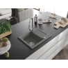 Mexen Enzo évier en granit 1 bac avec égouttoir et robinet de cuisine Elia, gris - 6506-71-670101-00