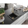 Mexen Enzo évier en granit 1 cuve avec égouttoir et mitigeur de cuisine Elia, noir/argent métallique - 6506-73-670101-50