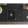 Mexen Enzo évier en granit 1 cuve avec égouttoir et robinet de cuisine Elia, noir/argent métallique - 6506-73-670101-70