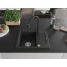 Mexen Enzo évier en granit 1 cuve avec égouttoir et robinet de cuisine Elia, noir/argent métallique - 6506-73-670101-70