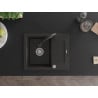 Mexen Enzo évier en granit 1 bac avec égouttoir et robinet de cuisine Elia, noir/doré métallisé - 6506-75-670101-70