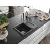 Mexen Enzo évier en granit 1-bassin avec égouttoir et robinet de cuisine Elia, noir moucheté - 6506-76-670101-00
