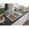 Mexen Gaspar évier en granit 1,5 cuves avec égouttoir et robinet de cuisine Elia, beige - 6507-69-670101-00