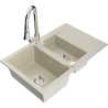 Mexen Gaspar évier en granit 1,5 cuves avec égouttoir et robinet de cuisine Elia, beige - 6507-69-670101-00