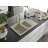 Mexen Gaspar évier en granit 1,5 bac avec égouttoir et robinet de cuisine Elia, beige - 6507-69-670101-50