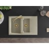 Mexen Gaspar évier en granit 1,5 bac avec égouttoir et robinet de cuisine Elia, beige - 6507-69-670101-50