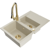 Mexen Gaspar évier en granit 1,5 cuve avec égouttoir et robinet de cuisine Elia, beige - 6507-69-670101-50