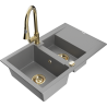 Mexen Gaspar Évier en granit avec 1,5 bac, égouttoir et robinet de cuisine Elia, gris - 6507-71-670101-50