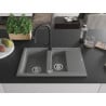 Mexen Gaspar évier en granit 1,5 bac avec égouttoir et robinet de cuisine Elia, gris - 6507-71-670101-70