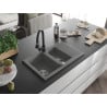 Mexen Gaspar évier en granit 1,5 bac avec égouttoir et robinet de cuisine Elia, gris - 6507-71-670101-70