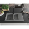 Mexen Gaspar évier en granit 1,5 cuves avec égouttoir et robinet de cuisine Elia, gris - 6507-71-670101-70-B