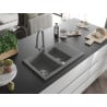 Mexen Gaspar évier en granit 1,5 bac avec égouttoir et robinet de cuisine Elia, gris - 6507-71-670101-71
