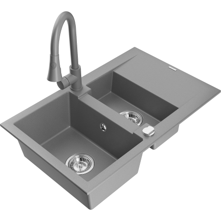 Mexen Gaspar évier en granit 1,5 bac égouttoir + robinet Elia, gris - 6507-71-670101-71