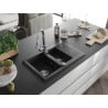 Mexen Gaspar évier en granit 1,5 bac avec égouttoir et robinet de cuisine Elia, noir/argent métallique - 6507-73-670101-00