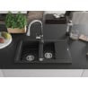 Mexen Gaspar évier en granit 1,5 bac avec égouttoir et robinet de cuisine Elia, noir/argent métallique - 6507-73-670101-00