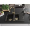 Mexen Gaspar évier en granit 1,5 cuve avec égouttoir et robinet de cuisine Elia, noir/or métallique - 6507-75-670101-50