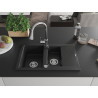 Mexen Gaspar évier en granit 1,5 bac avec égouttoir et robinet de cuisine Elia, noir - 6507-77-670101-00