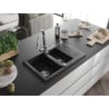 Mexen Gaspar évier en granit 1,5 cuve avec égouttoir et mitigeur de cuisine Elia, noir - 6507-77-670101-00
