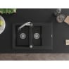Mexen Gaspar évier en granit 1,5 cuve avec égouttoir et mitigeur de cuisine Elia, noir - 6507-77-670101-00