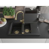 Mexen Gaspar évier en granit 1,5 bac avec égouttoir et robinet de cuisine Elia, noir - 6507-77-670101-50