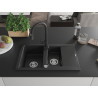 Mexen Gaspar évier en granit 1,5 bacs avec égouttoir et robinet de cuisine Elia, noir - 6507-77-670101-70