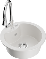 Mexen Diego évier en granit 1 bac avec robinet de cuisine Elia, blanc - 6512-20-670101-00