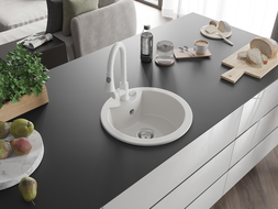 Mexen Diego évier en granit à 1 bac avec robinet de cuisine Elia, blanc - 6512-20-670101-20