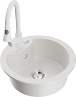 Mexen Diego évier en granit à 1 bac avec robinet de cuisine Elia, blanc - 6512-20-670101-20