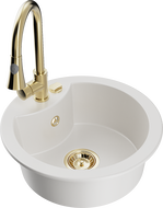 Mexen Diego évier en granit 1 bac avec robinet de cuisine Elia, blanc - 6512-20-670101-50