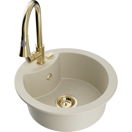 Mexen Diego évier en granit 1 bac avec robinet de cuisine Elia, beige - 6512-69-670101-50
