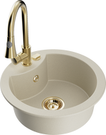 Mexen Diego évier en granit 1 bac avec robinet de cuisine Elia, beige - 6512-69-670101-50