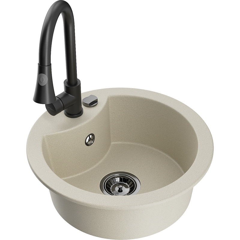 Mexen Diego Évier en granit 1 bac avec robinet de cuisine Elia, beige - 6512-69-670101-70