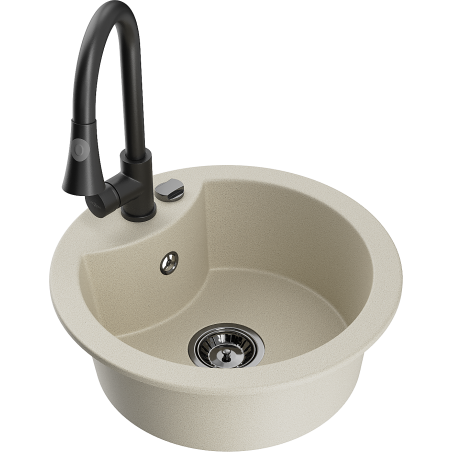 Mexen Diego Évier en granit 1 bac avec robinet de cuisine Elia, beige - 6512-69-670101-70