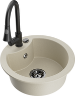 Mexen Diego évier en granit 1-bac avec mitigeur de cuisine Elia, beige - 6512-69-670101-70