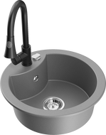 Mexen Diego évier en granit 1 bac avec robinet de cuisine Elia, gris - 6512-71-670101-70