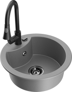 Mexen Diego évier en granit 1 bac avec robinet de cuisine Elia, gris - 6512-71-670101-70-B